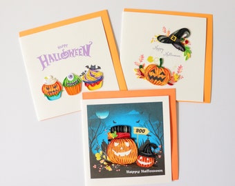 Spooky Halloween Card Pack de 3, Conjunto de tarjetas de felicitación de calabaza de Halloween variadas, Tarjeta de temporada de Halloween, Tarjeta de regalo de Happy Halloween