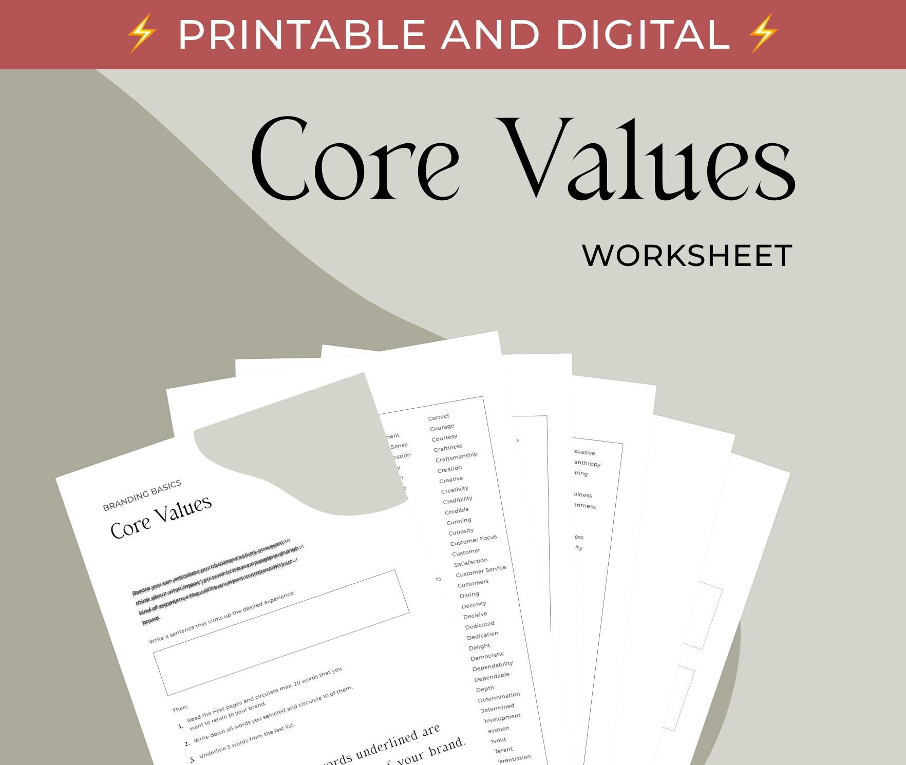 Core Values Worksheet Values List Brand Core Values | Etsy