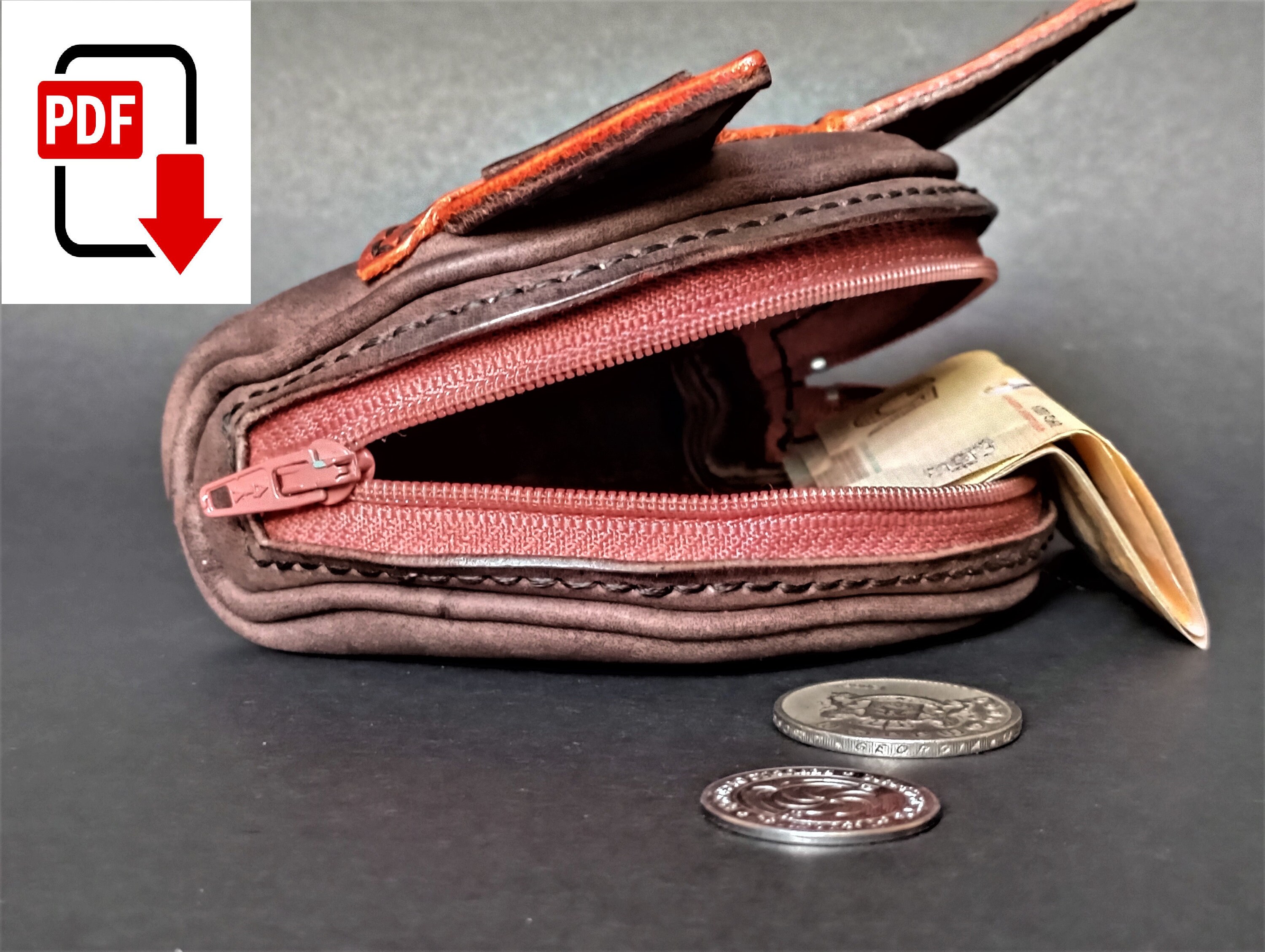 Leather wallet digital pattern _ Cat wallet pattern _ DIY wallet PDF _ Handmade leather digital template _ A4 Sized Printout