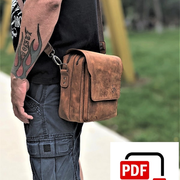 Men's crossbody leather bag digital pattern _ Shoulder bag _ DIY pattern _ PDF download _ digital template _ A4 & US Letter Sized Printout