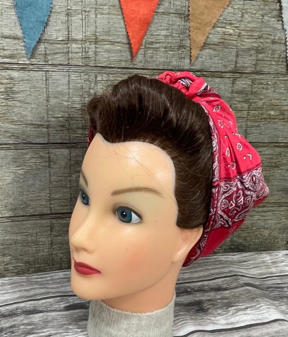 Wartime 1940s Style Head Scarf WWII Retro coral p… - image 3