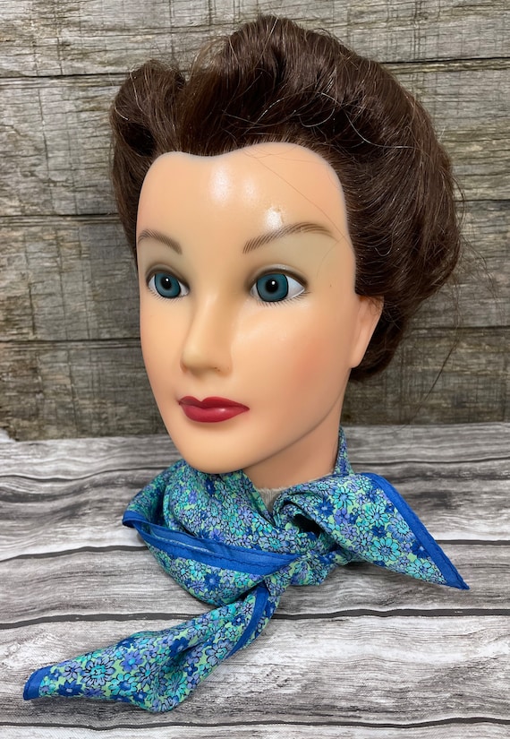 Wartime 1940s Style Head Scarf WWII Retro Blue Flo