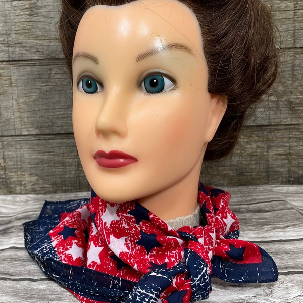 Wartime 1940s Style Head Scarf WWII Retro Red White Blue Stars Patriot Wrap Hair Style Aides WW2 Hair accessories 48