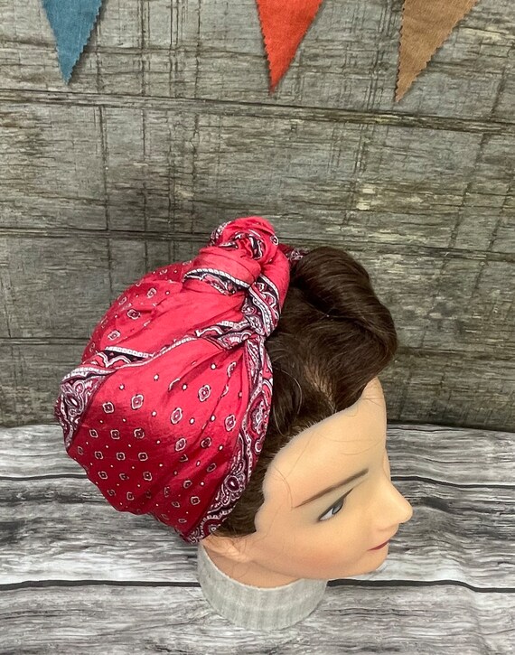 Wartime 1940s Style Head Scarf WWII Retro coral p… - image 4