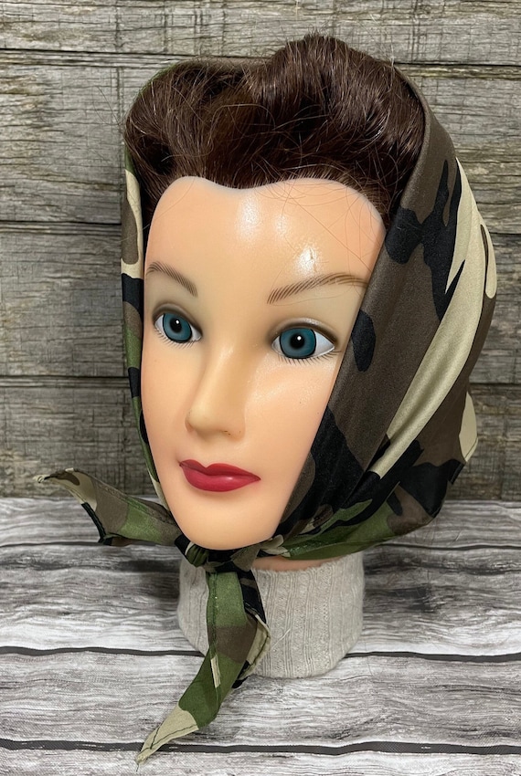 Wartime 1940s Style Head Scarf WWII Retro Khaki Ca