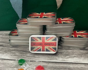 Retro British Boiled Sweets Tin WW2 Fruit Candy English Union Jack WWII 1940s Ration Tin Party Favors Hard Candy