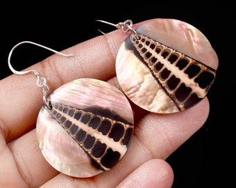 Real Natural Brown Shine Abalone Shell Circle Disk Silver Dangle Earrings Lovely Design Disk Size 31 MM  Women Fashion Jewelry  De 5204