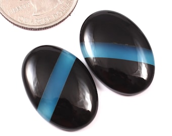 100% Natural Black Onyx Cabochon Lovely Pair 35 Ct. Oval Shape 26X18X5 MM Loose Gemstone For Making Jewelry DE-7862