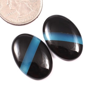 100% Natural Black Onyx Cabochon Lovely Pair 35 Ct. Oval Shape 26X18X5 MM Loose Gemstone For Making Jewelry DE-7862 image 1