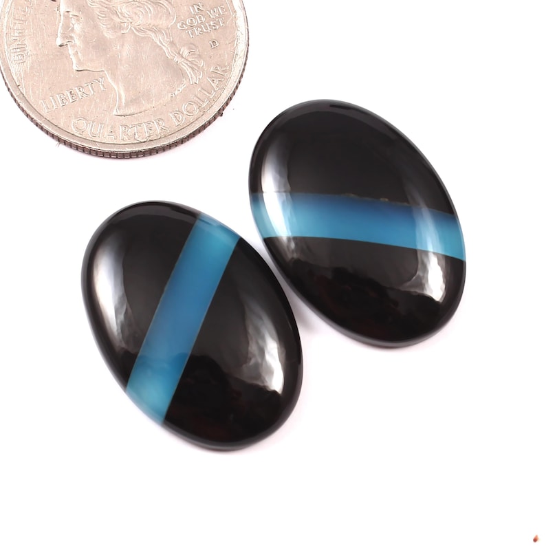 100% Natural Black Onyx Cabochon Lovely Pair 35 Ct. Oval Shape 26X18X5 MM Loose Gemstone For Making Jewelry DE-7862 image 1