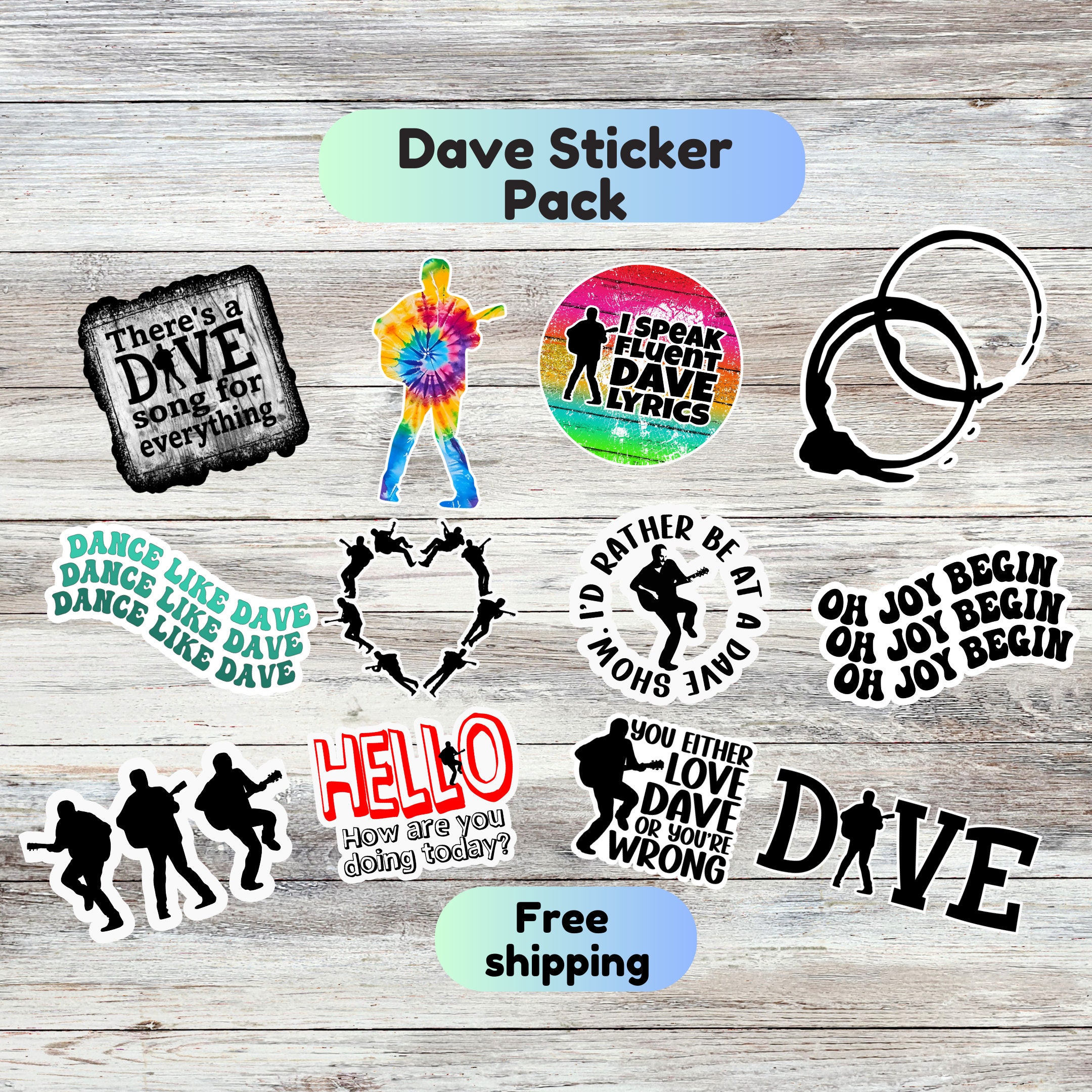 Dave Die Cut Sticker Pack, DMB Concert Stickers, Dave Mathews Band