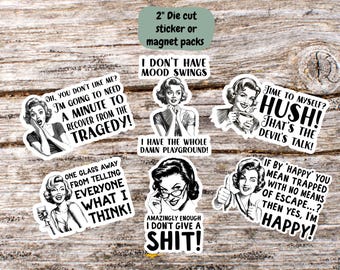 Retro Sarcastic Housewife Magnet or Sticker Pack