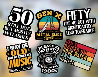 Funny 50th Birthday Sticker Pack: Gen X 1970s Baby