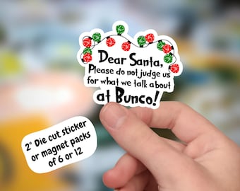 Bunco Christmas , Bunco Hostess gift, Bunco Gnomies, Bunco Gift, Bunco Prize, Bunco group, Funny Bunco Magnets, Bunco Gift, Bunco Sticker