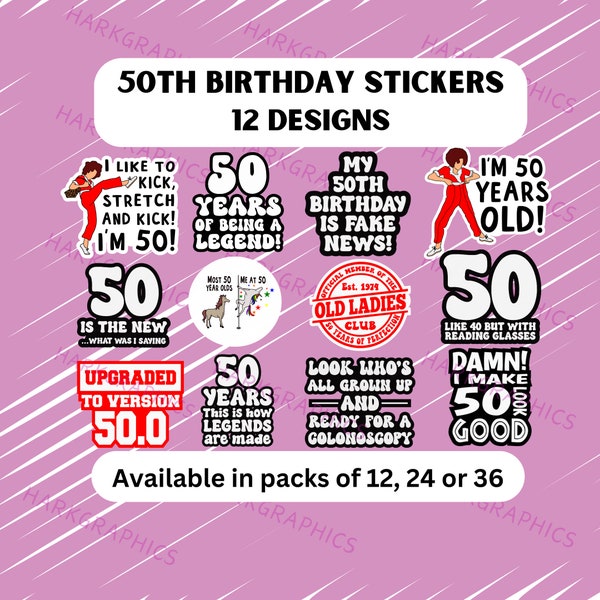 Ladies 50th Birthday Sticker Pack, Happy 50th Birthday, Sally O'Malley SNL Skit, The big 50, 50th Birthday Decor, 50th Bday Drink Stickers