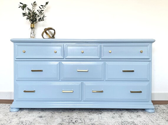 LIGHT BLUE DRESSER refinished large drawers Baby Blue | Etsy