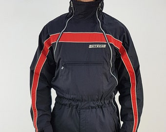 Tuta da volo Sky Wear, tuta da volo, tuta da parapendio leggera degli anni '00, Taglia M, Abbigliamento attivo vintage nero e rosso, Paracadutismo