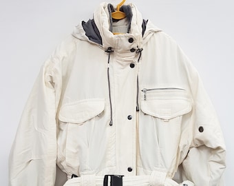 Combinaison de ski, Combinaison de ski blanc crème, Taille XL, Vêtements de sport vintage, Habit de neige, Vêtements d'hiver VTG, Mode rétro