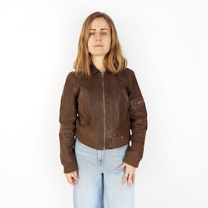 Genuine suede leather bomber jacket, Size XS, Brown leather good quality outwear image 1