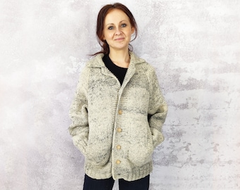 Wolle Vintage Strickjacke, Größe M, Folk-Stil Cottage Core Cardi, gute Qualität Retro-Kleidung