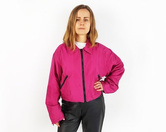 Pink bomber silk jacket, Size L, Vintage spring autumn 90's jacket, Unique design, Casual classic outwear