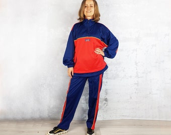 Vintage tracksuit set, Size S, Color block crazy sports wear, Lightweight quarter zip jacket and bottoms, y2k style, 90's oldskool vintage