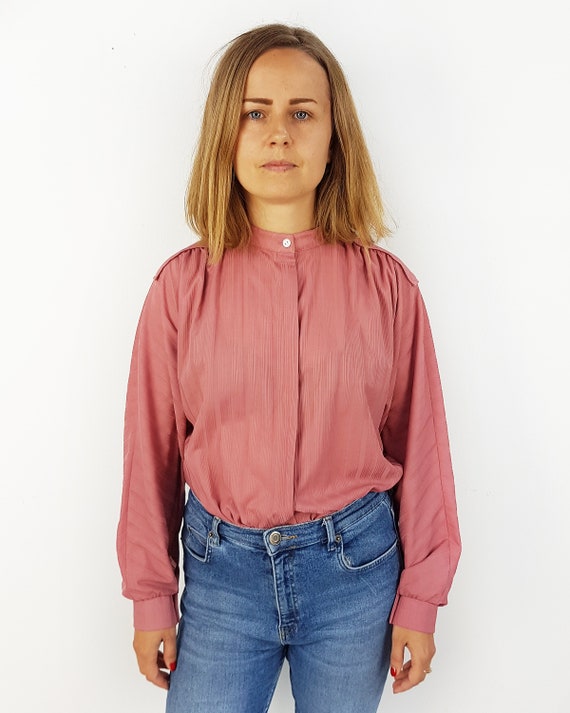 Vintage blouse from 80's, Size L, Dark pink long … - image 6