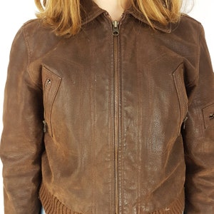 Genuine suede leather bomber jacket, Size XS, Brown leather good quality outwear image 5