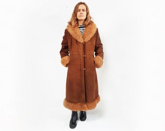 Penny Lane shearling coat, Size L, Shearl fur coat, Afghan winter outwear, Brown sheepskin overcoat