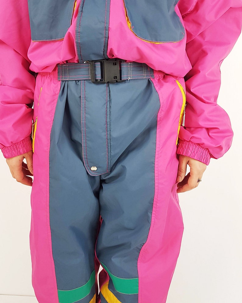 Pink Ski Jumpsuit 80's Ski Suit Size S/M Color Block Etsy