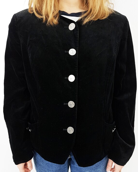 Velvet black jacket, Size M, Cropped evening blaz… - image 4