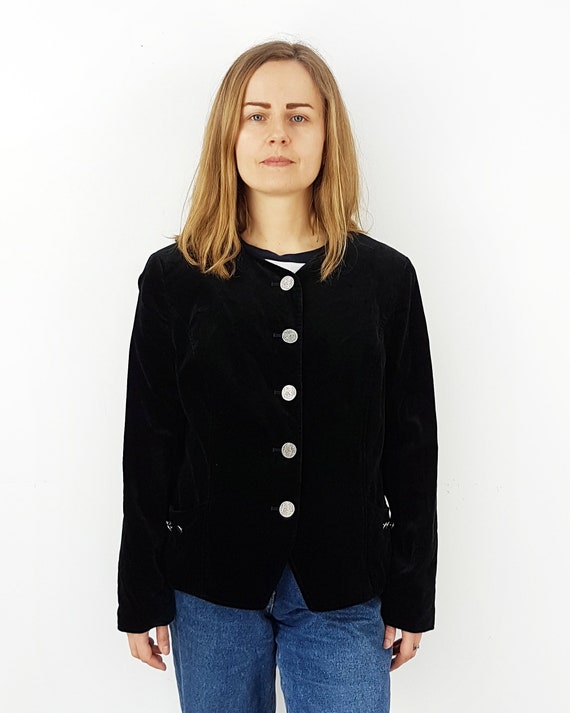 Velvet black jacket, Size M, Cropped evening blaz… - image 2