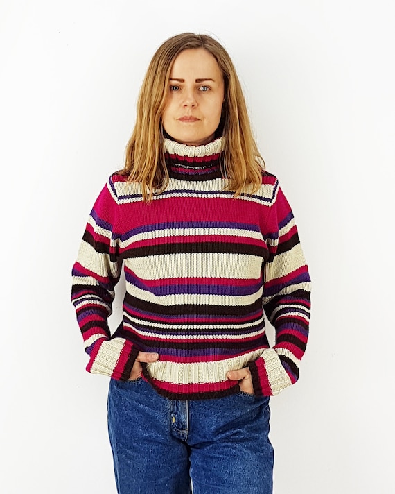 Roll neck striped sweater, Size S, Warm winter ju… - image 4