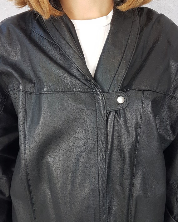 Leather vintage black jacket, Size L, Hip length … - image 6