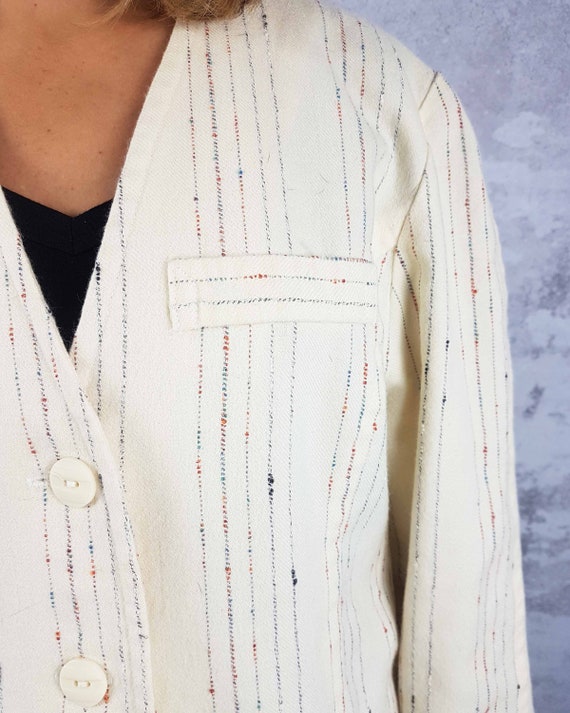 Vintage wool blazer, Off white striped jacket, Un… - image 5