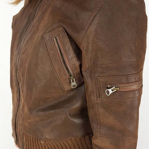 Genuine suede leather bomber jacket, Size XS, Brown leather good quality outwear image 6