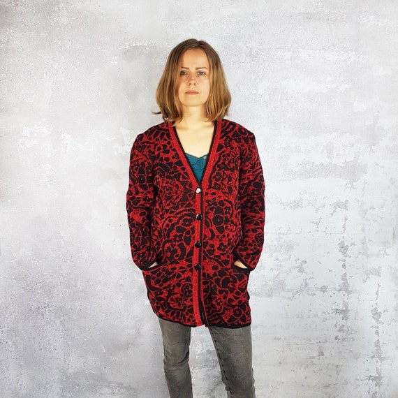Long Cardigan Size M Vintage Sweater Thick Warm Cardi With