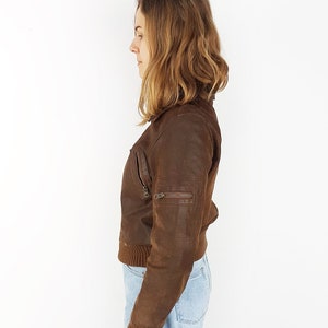 Genuine suede leather bomber jacket, Size XS, Brown leather good quality outwear image 2