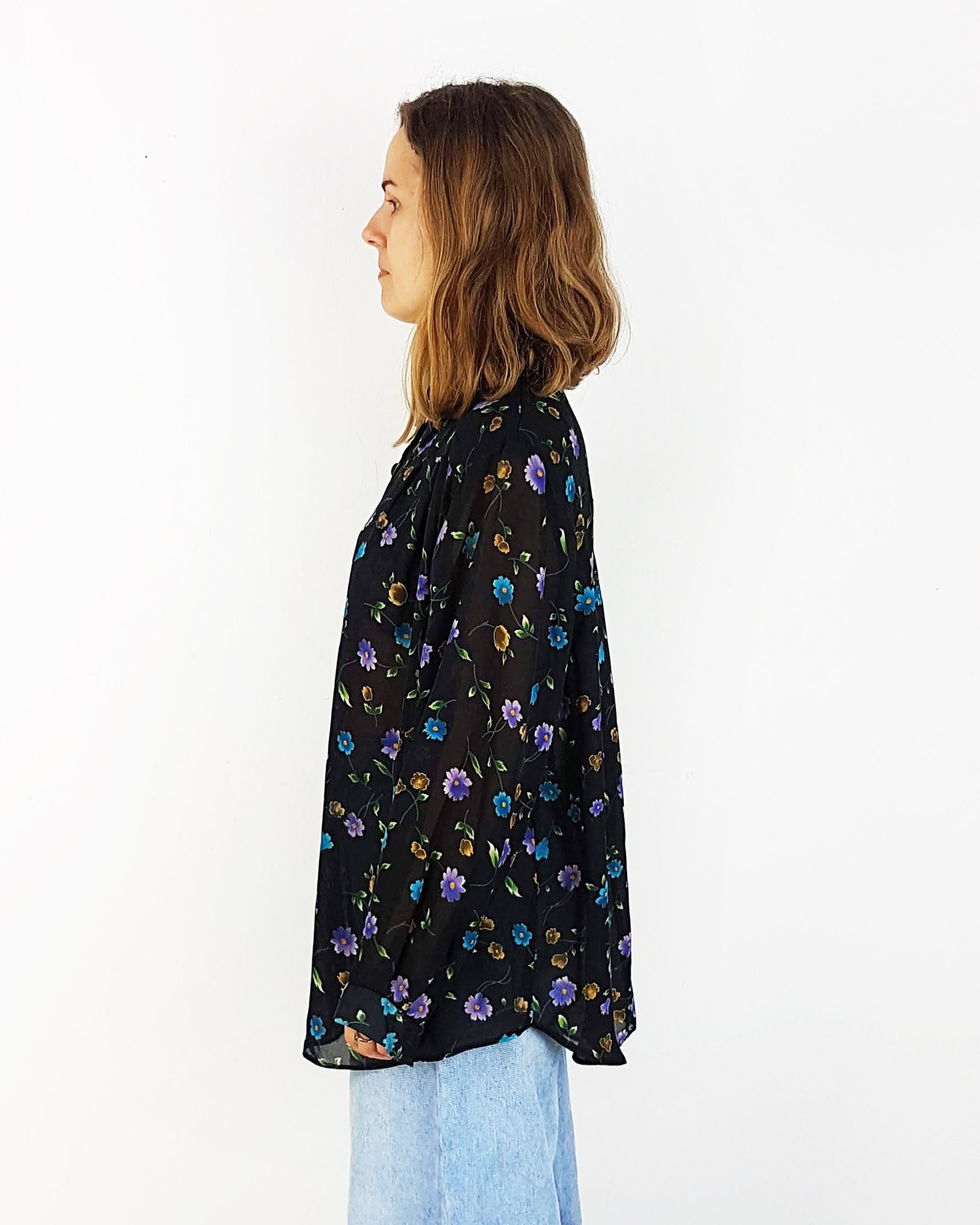 Women's Vintage Floral Sheer Shirt Size XXL/XXL Black Etsy