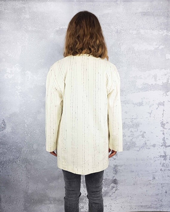 Vintage wool blazer, Off white striped jacket, Un… - image 3