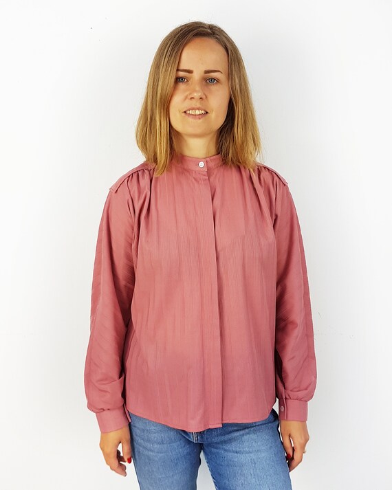 Vintage blouse from 80's, Size L, Dark pink long … - image 2