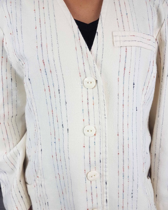 Vintage wool blazer, Off white striped jacket, Un… - image 4