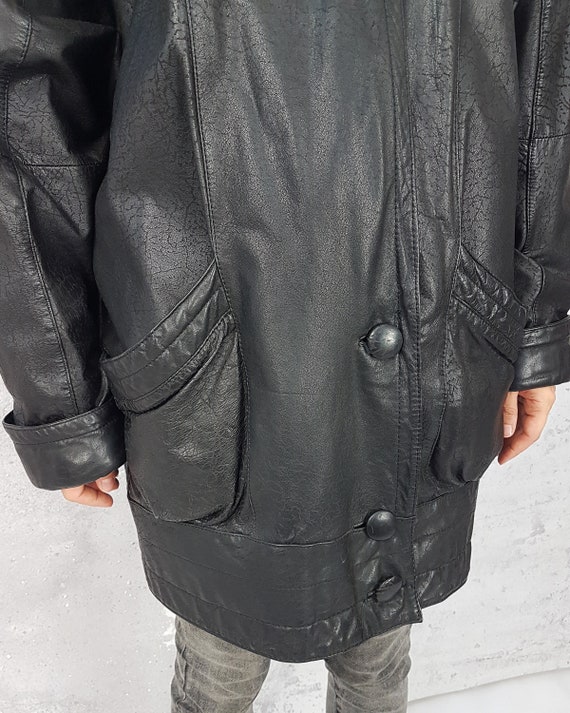 Leather vintage black jacket, Size L, Hip length … - image 7