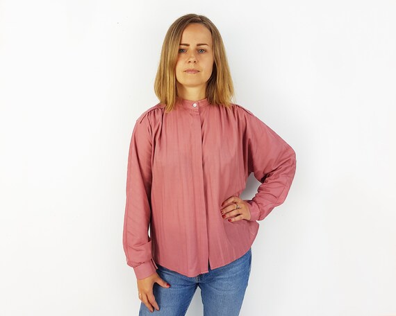 Vintage blouse from 80's, Size L, Dark pink long … - image 1