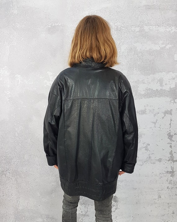 Leather vintage black jacket, Size L, Hip length … - image 3