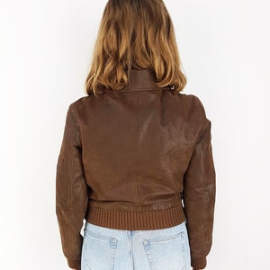 Genuine suede leather bomber jacket, Size XS, Brown leather good quality outwear image 3