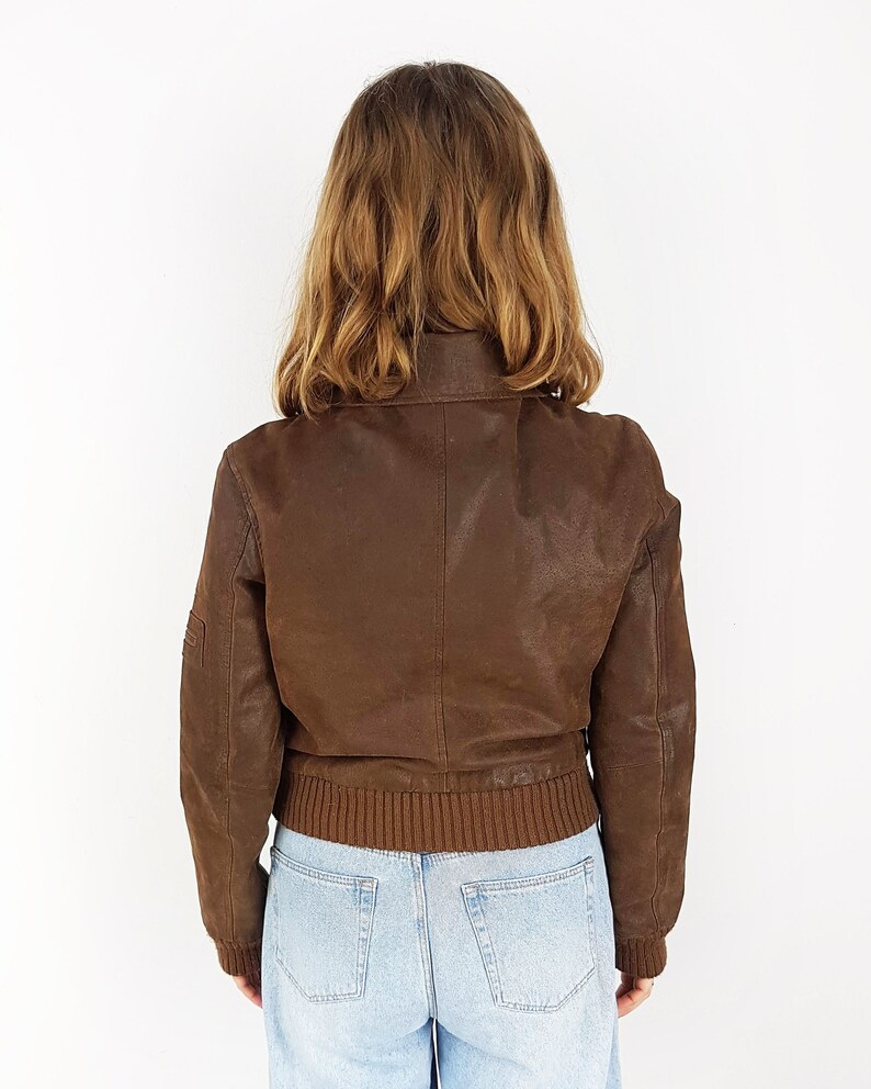 Genuine suede leather bomber jacket, Size XS, Brown leather good quality outwear image 3