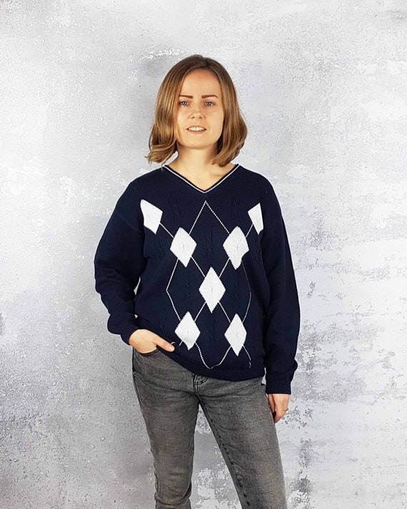 Vintage M&S Jumper, Size M, V Neck Pullover, Navy Blue Sweater, St