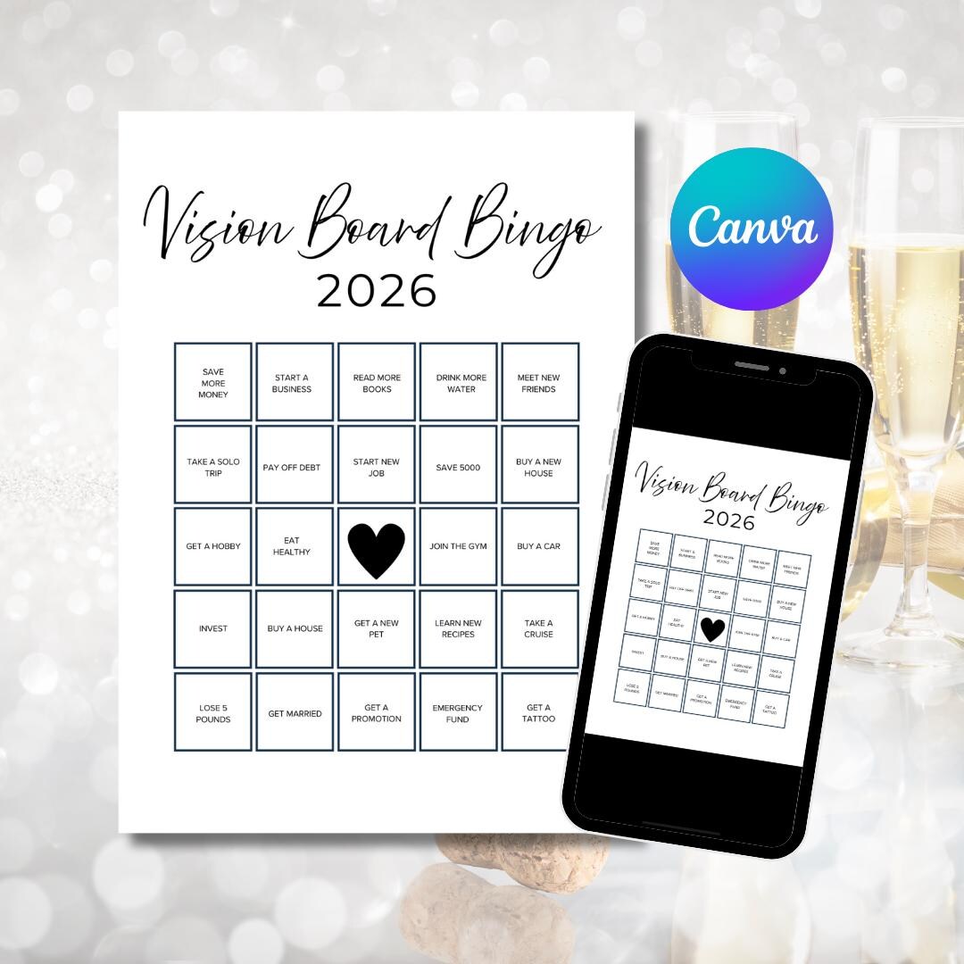 Vision Board Bingo Printable, Canva Editable Template, Goal Setting ...