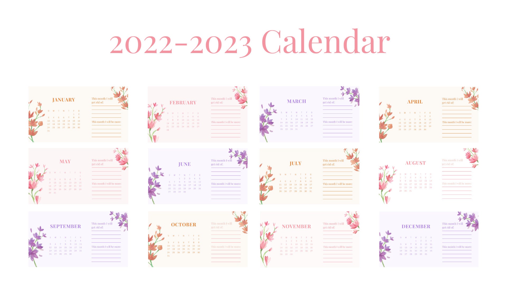 2022-2023 Kalender digitaler Kalender schlichter blumen  Etsy